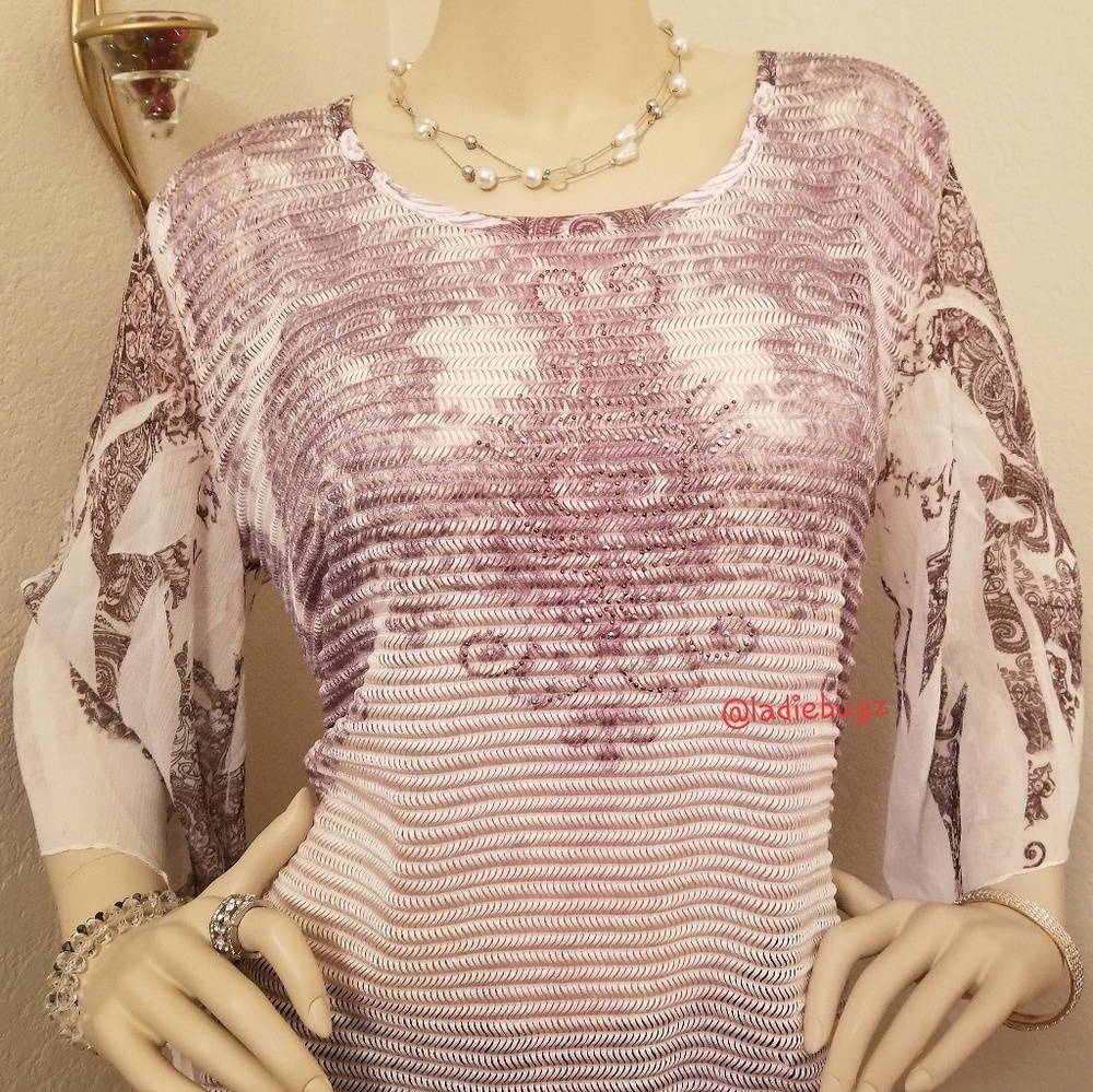 Cal Style Bell Sleeve Embellished Ombre Tunic Top